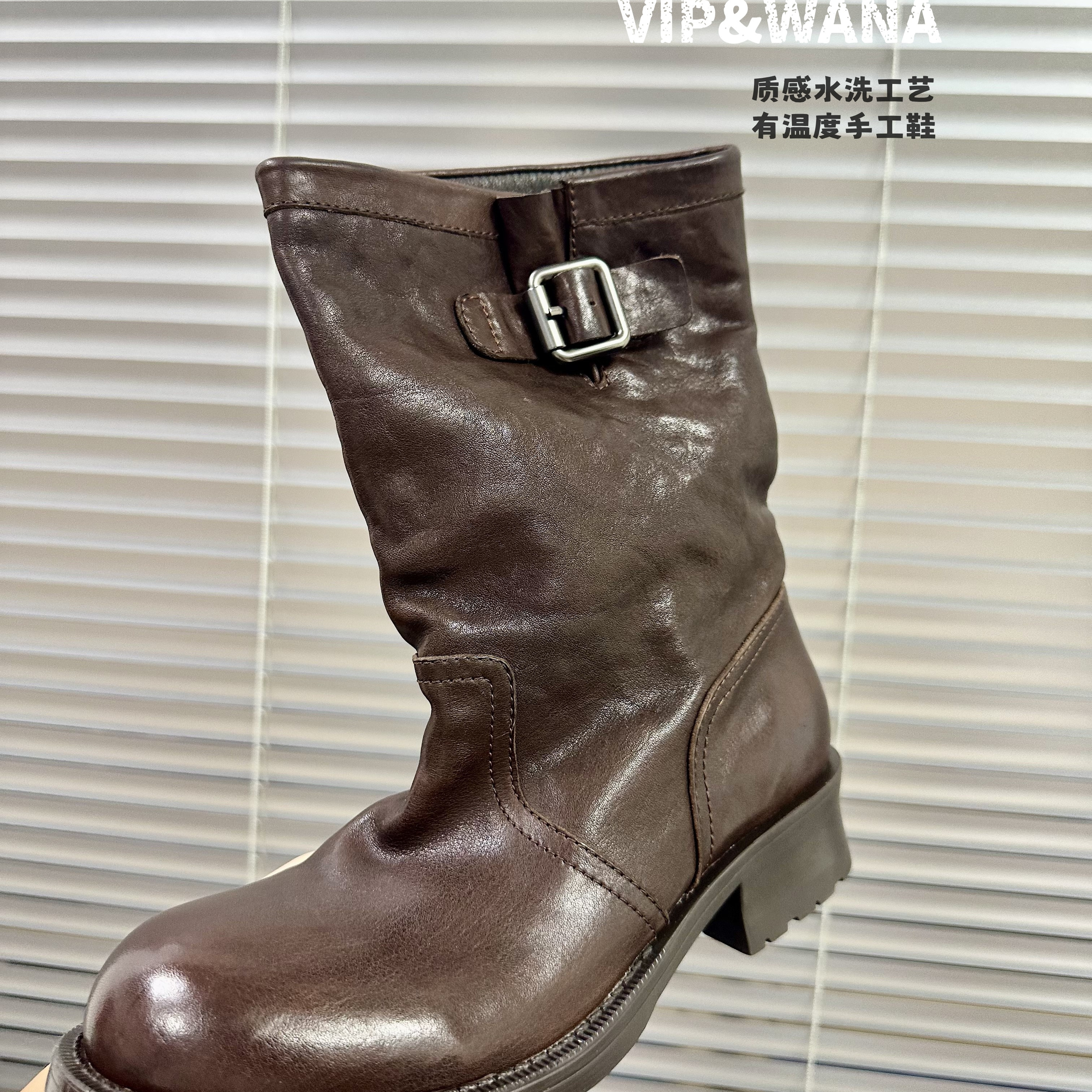 意大利工艺手工真皮皮带扣骑士靴