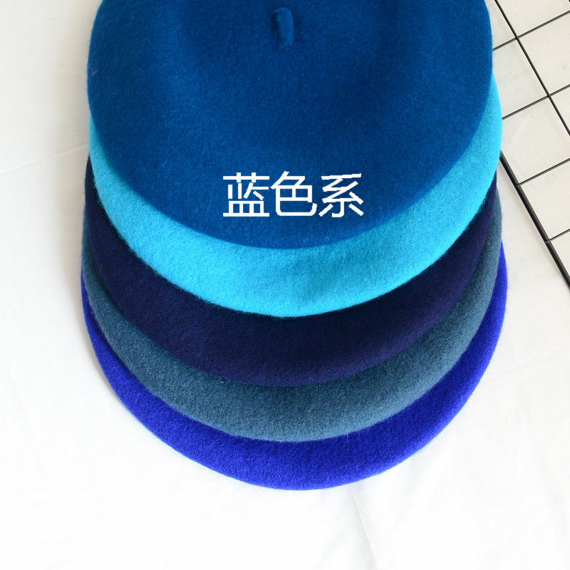蓝色画家帽羊毛英伦复古贝雷帽