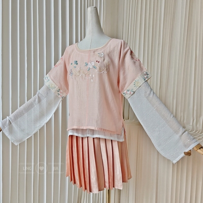 【聆家】汉服元素~唐褙子圆领刺绣上衣圆领打底衫0.075kg两件包邮
