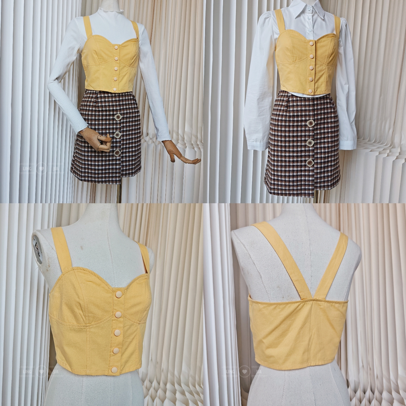 【聆家】清仓~搭配好物纯色单排扣外搭吊带短马甲0.080kg两件包邮