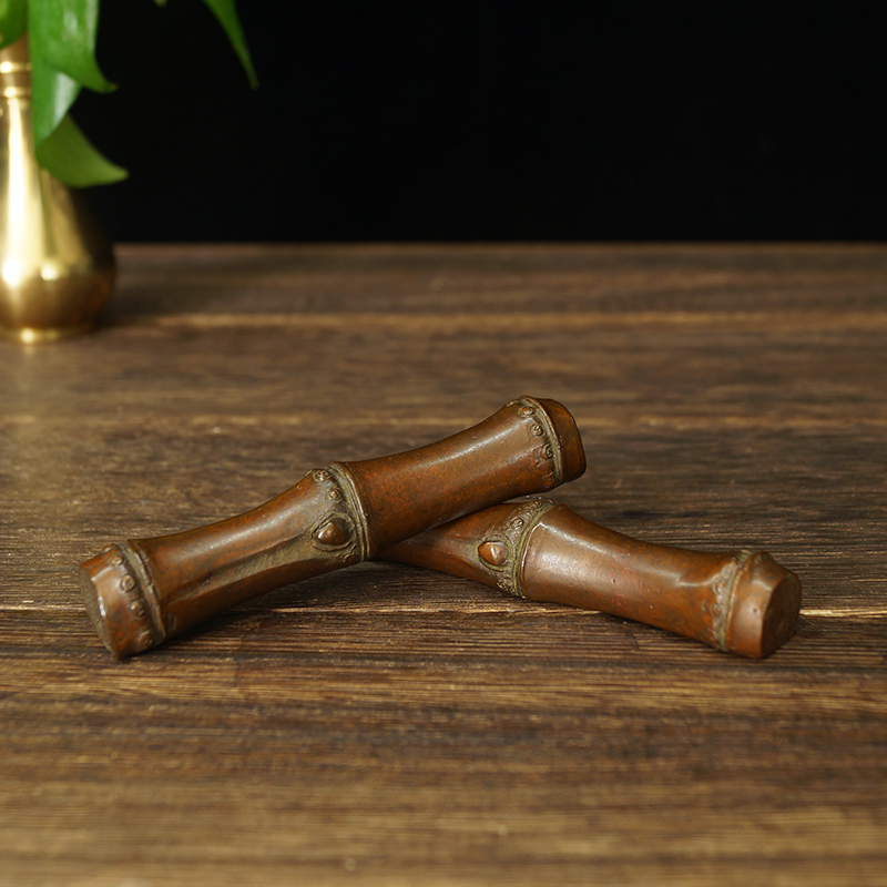 实心铜竹节镇纸压尺文镇笔架笔搁