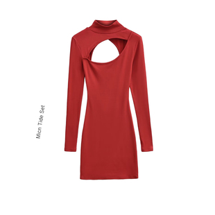 露背包臀 新款 MICN原创赤焰缪斯新年酒红解构镂空连衣裙冬季