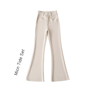 MICN 韩味速成高弹力高腰西装裤女春季新款修身显瘦休闲微喇裤子