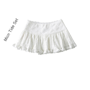 BM MICN芭蕾风少女蕾丝边蛋糕裙性感风褶皱短裙女有内衬半身裙