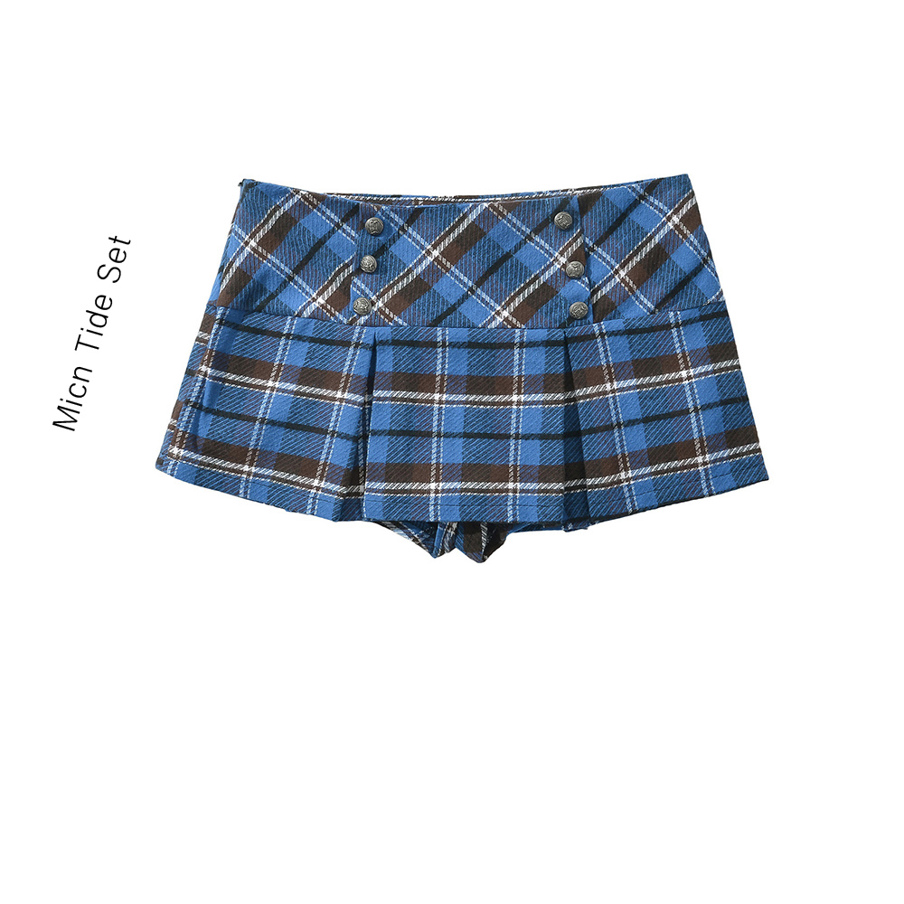 美式复古格子半身裙裤女