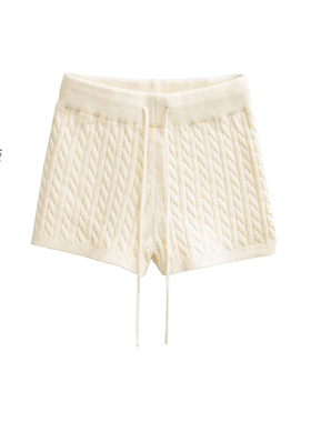 辣妹温柔风软糯麻花针织阔腿裤女秋冬高腰显瘦抽绳毛线休闲短裤