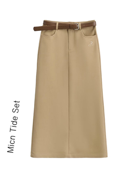 原创通勤风西装后开叉半身裙女春夏新款刺绣高级感A字包臀长裙子