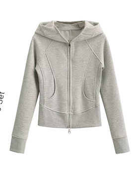 美式复古修身连帽加绒卫衣女秋冬新款运动瑜伽上衣双拉链开衫外套