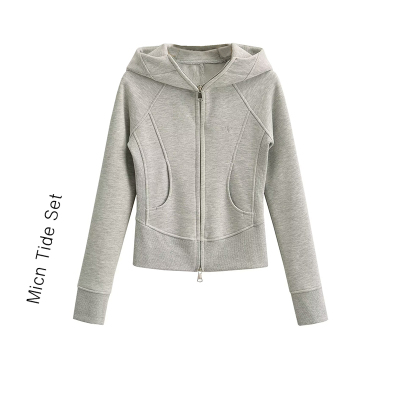 复古修身连帽加绒卫衣女