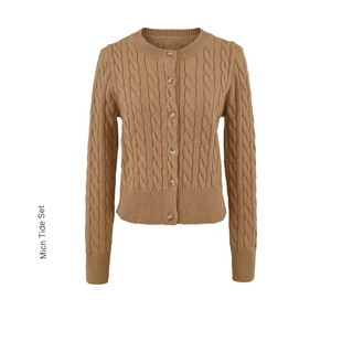 MICN美式 显瘦内搭毛衣打底衫 复古绞花针织开衫 新款 外套女秋季