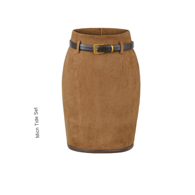 包臀麂皮质感纯欲高腰半身裙女