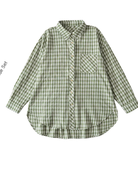 BM MICN绿色格子衬衫早春穿搭薄款盐系防晒休闲格纹衬衣外套女