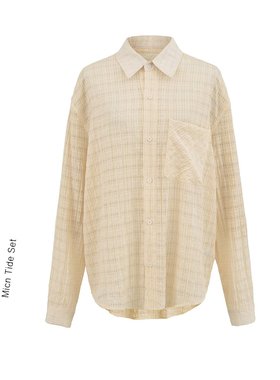 韩系慵懒松弛感长袖格子衬衫女早秋穿搭黄色防晒外搭薄款衬衣外套