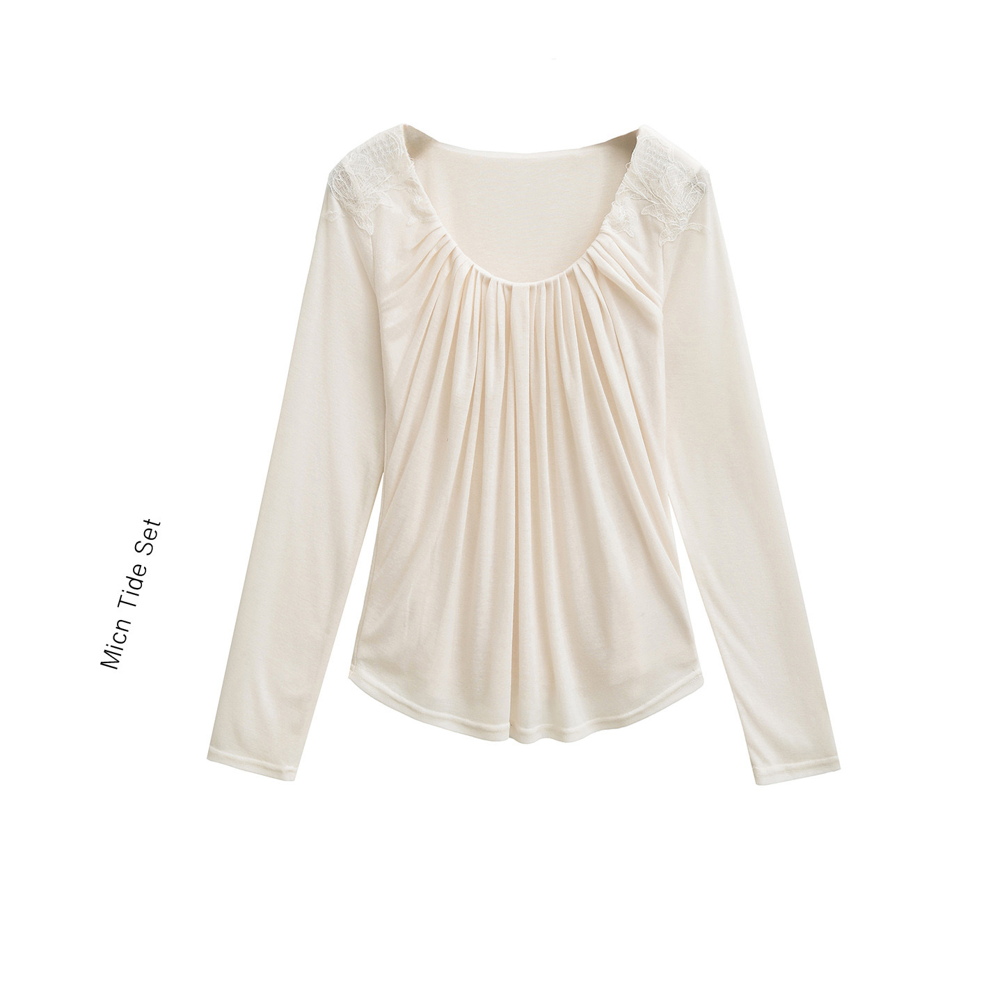 大领子宽松褶皱莱赛尔长袖T恤女