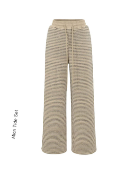 MianCun慵懒松弛垂感条纹阔腿裤女冬季新款显瘦直筒抽绳休闲裤