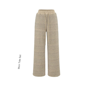 显瘦直筒抽绳休闲裤 新款 女冬季 MianCun慵懒松弛垂感条纹阔腿裤