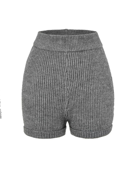 美式复古深灰色超短裤小众设计迷你裤松紧腰时髦外穿针织毛线裤女