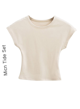 BM MICN美式黑色正肩短袖t恤女春夏修身显瘦短款辣妹小飞袖上衣