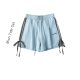 女辣妹性感宽松直筒阔腿热裤 美式 蝴蝶结绑带侧边双条杠休闲短裤