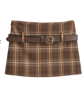 美式辣妹格纹防走光半身裙女秋装新款高腰显瘦百搭a字裙子短裙