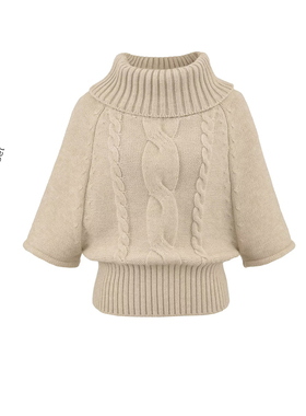 BM MICN氛围感多种穿法复古麻花高领斗篷毛衣秋冬宽松中袖针织衫