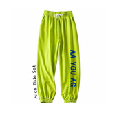 字母束脚裤 欧美ins嘻哈爵士街舞运动裤 女泫雅宽松荧光色休闲卫裤