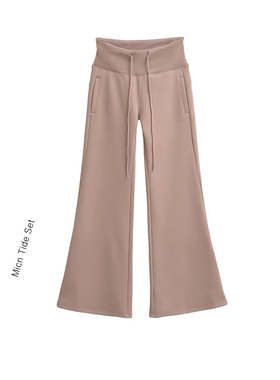 MICN散步系列宽腰螺纹可束脚喇叭卫裤女休闲拖地裤中低腰加绒裤子