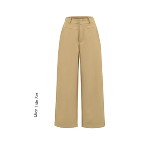 MICN雅痞老钱风拉夫美学极简复卡其休闲裤宽松显瘦西装直筒裤女