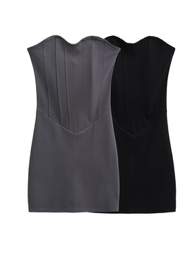 酷辣性感黑色鱼骨抹胸连衣裙女夏季设计感修身显瘦收腰包臀短裙