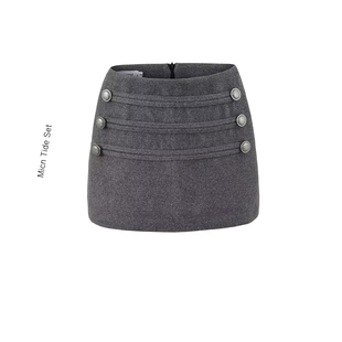 小众扣眼设计A字包臀裙 重工黑色毛呢半身短裙女冬季 MICN经典