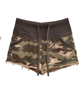 BM MICN美式复古军绿色迷彩印花休闲短裤女夏季性感低腰包臀热裤