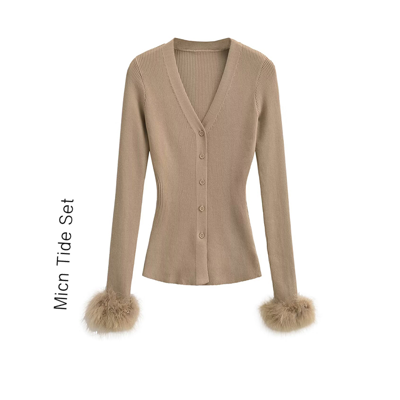 复古V领针织开衫外套女