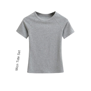 卡戴珊同款T纯色圆领skims夏季款紧身短袖上衣女修身螺纹打底t恤