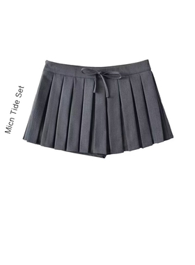 MICN 纯欲风百褶短裙女蝴蝶结学院风低腰百搭显瘦裙裤a字裙半身裙