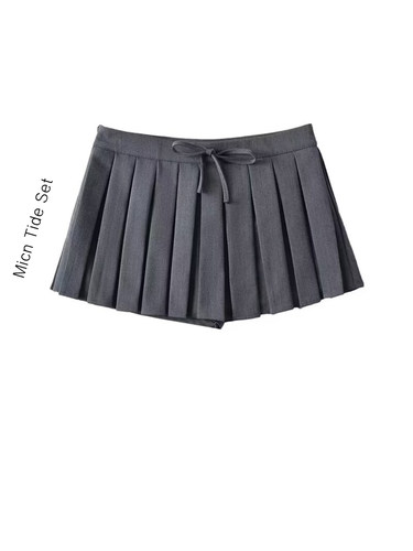 纯欲风百褶短裙女蝴蝶结