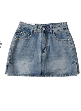 辣妹开叉学院风包臀牛仔短裤女夏季新款高腰裤裙防走光A字短裤裙