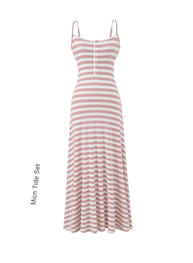 【韩综女明星】慵懒条纹组定制连衣裙女松弛韩系舒适百搭吊带裙子