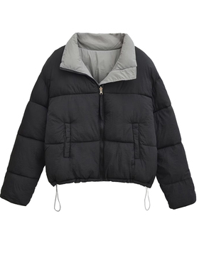 立领两面穿羽绒棉棉衣女短款冬季面包服新款保暖冬装加厚棉服外套