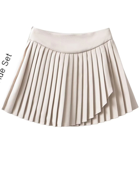 MICN少女腿前短后长百搭半身裙a字收腰显瘦高腰小个子百褶短裙女