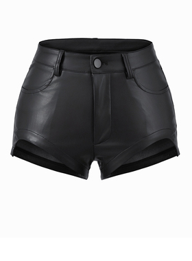 BM MICN黑色高腰修身皮短裤女春季2026新款小众辣妹修身显瘦裤子