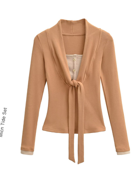 【显白南瓜tee】韩系漂亮初春V领小上衣女T恤修身内搭假两件上衣