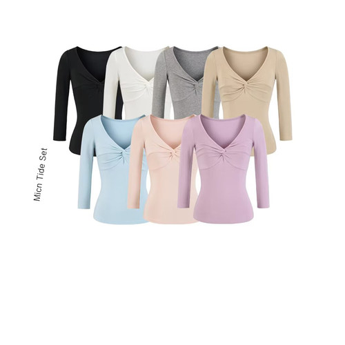 莱赛尔扭结V领七分袖T恤女