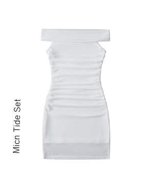 BM MICN纯欲白色一字肩连衣裙气质辣妹风2025新款修身包臀短款裙