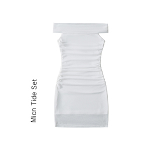 BM MICN纯欲白色一字肩连衣裙气质辣妹风2025新款修身包臀短款裙