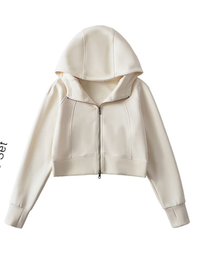 美式空气层拼接拉链连帽开衫卫衣外套女宽松休闲运动短款外套潮