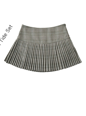 艺术家复古格纹百褶半身裙女2025新款高腰显瘦a字百搭细格子短裙