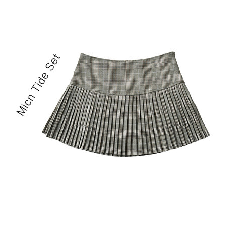 艺术家复古格纹百褶半身裙女