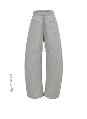 美式灰色大长腿空气层弯刀卫裤女宽松百搭日常显瘦松紧腰休闲裤