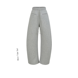 女宽松百搭日常显瘦松紧腰休闲裤 美式 灰色大长腿空气层弯刀卫裤