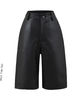 BM MICN搭配王者!!!百搭五分皮裤女高品质pu皮中裤显瘦直筒短裤